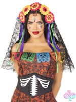 Day of the Dead Flower Head Piece Lace Veil by Leg Avenue — styled floral lace veil accessory