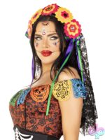 Day of the Dead Flower Head Piece Lace Veil