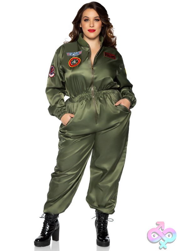 Discreet-Toys-Leg-Avenue-Costume-Tg86931X_01_Bge Plus Size 1 Pc Top Gun Parachute Flight Suit By Leg Avenue — Front View