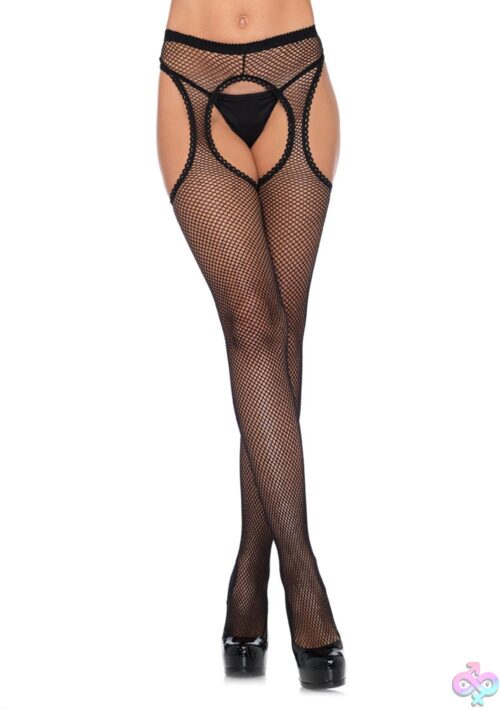Fishnet Suspender Hose With Scalloped Trim - Image 2