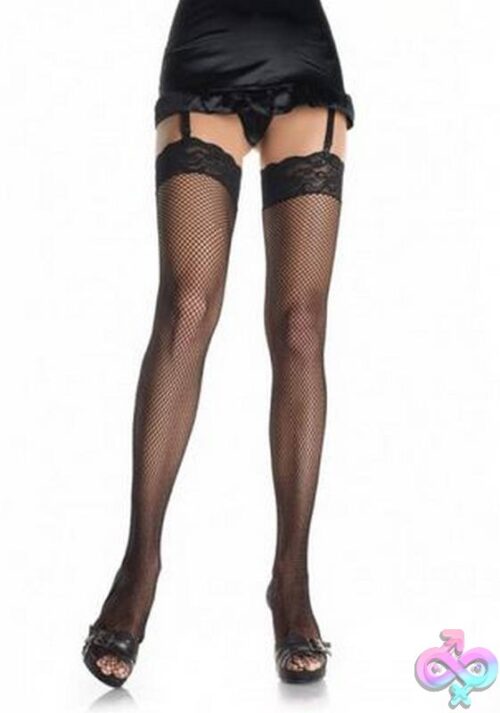 Fishnet Thigh Highs With Lace Top - Image 2