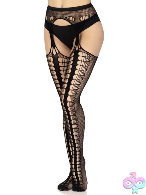 Scale Net Stockings Attached Garter Belt