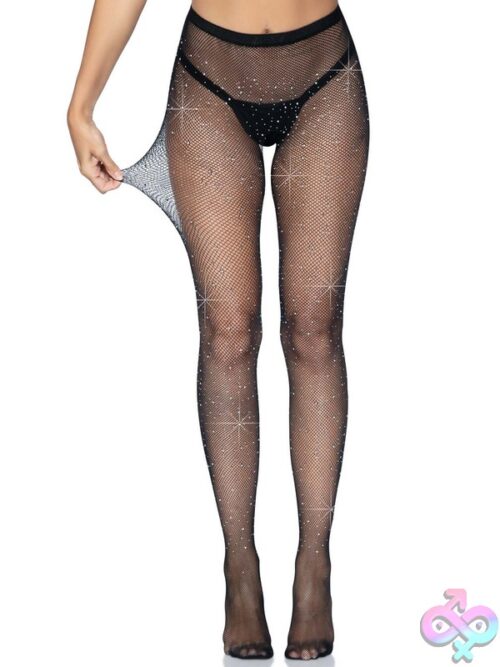 Rhinestone Fishnet Crotchless Tights Cheeky Open Back
