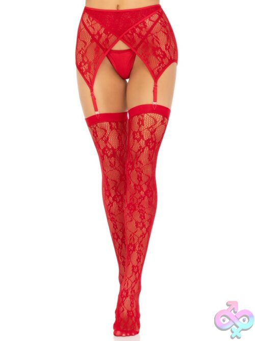 2 Piece Rachel Lace Thigh Highs And Crossover Garter Belt Set