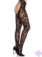 Eyelet Rose Lace Crotchless Tights Cheeky Open Back