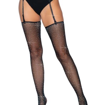 Stockings Set 2 Piece Rhinestone Micro Net Garter Belt and Stockings Set by Leg Avenue