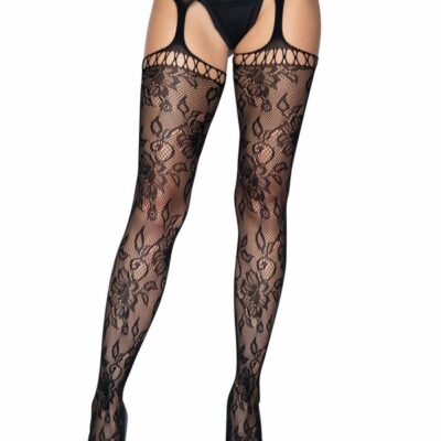 Gardenia Lace Stockings Net Top and Attached Garter Belt by Leg Avenue
