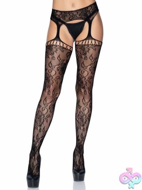 Gardenia Lace Stockings Net Top and Attached Garter Belt by Leg Avenue