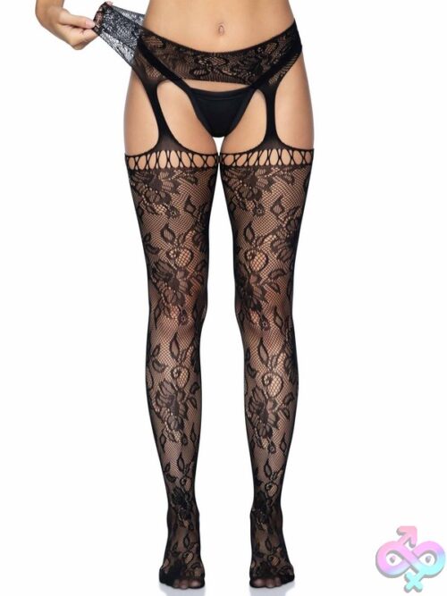 Gardenia Lace Stockings Net Top And Attached Garter Belt
