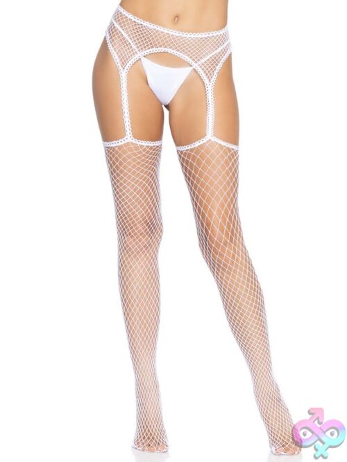 Industrial Net Stockings Scalloped Trimmed Attached Garter Belt
