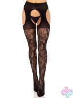 Suspender Tights Eyelet Rose Lace by Leg Avenue