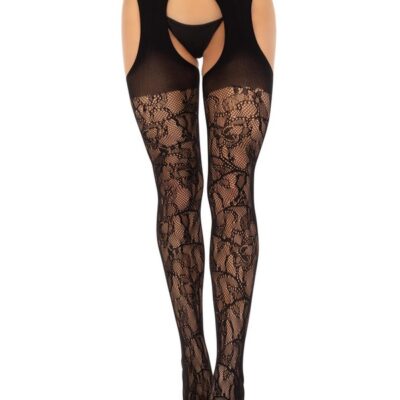 Suspender Tights Eyelet Rose Lace by Leg Avenue