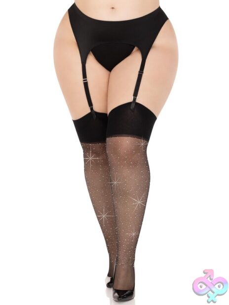 Plus Size Top Rhinestone Spandex Sheer Stockings by Leg Avenue — sultry thigh-high lingerie
