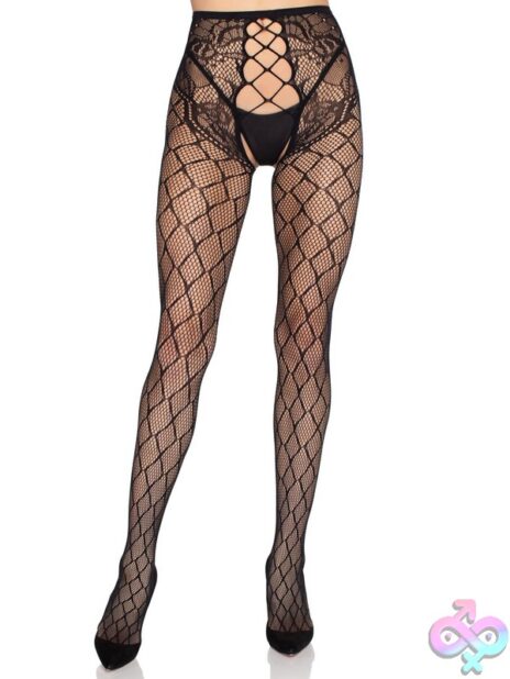 Floral Panty Faux Layer Net Tights Crotchless by Leg Avenue