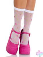 Sheer Anklets Rosette Jacquard Spandex by Leg Avenue