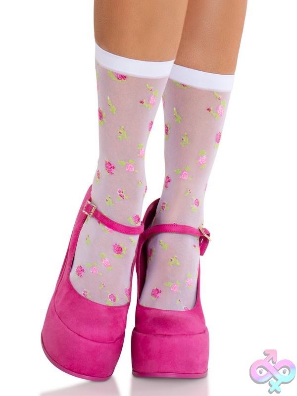 Discreet-Toys-Leg-Avenue-Hosiery-3004_001_101 Sheer Anklets Rosette Jacquard Spandex By Leg Avenue