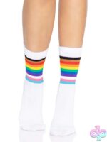 Pride Crew Socks by Leg Avenue — bold rainbow striped crew socks for her