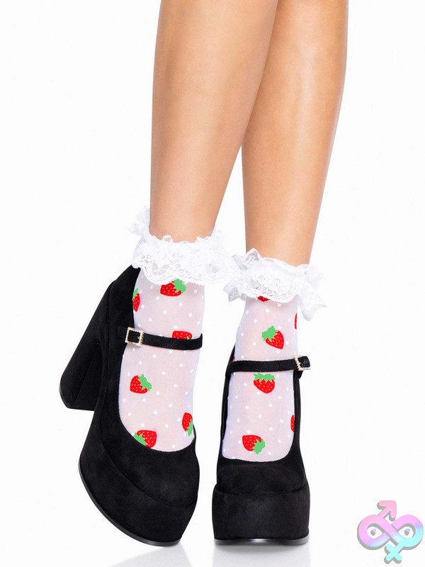 Discreet-Toys-Leg-Avenue-Hosiery-3015_001_062 Top Anklets Strawberry Polka Dot Ruffle By Leg Avenue