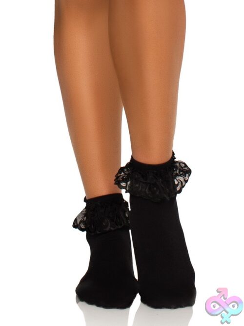 Nylon Anklet Ruffle And Satin Bow Accent