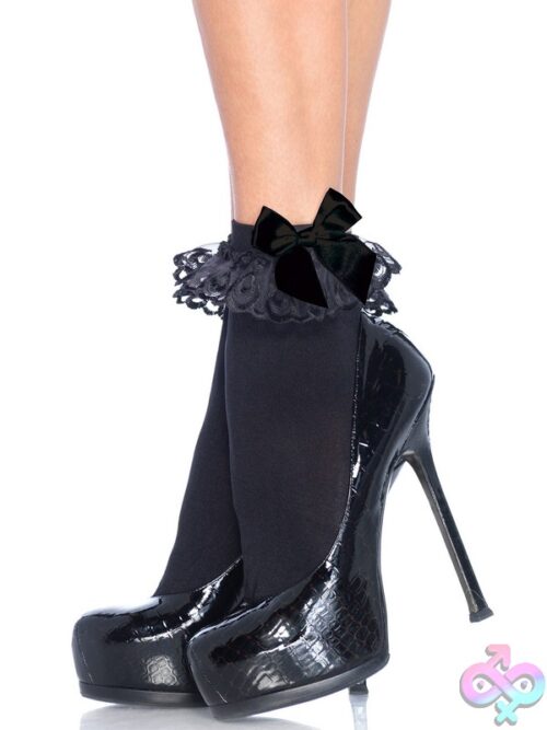 Nylon Anklet Ruffle And Satin Bow Accent
