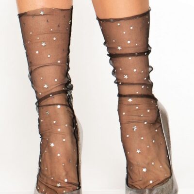 Stars and Moons Embellished Sheer Tulle Anklet Socks by Leg Avenue — celestial sheer lingerie accessory