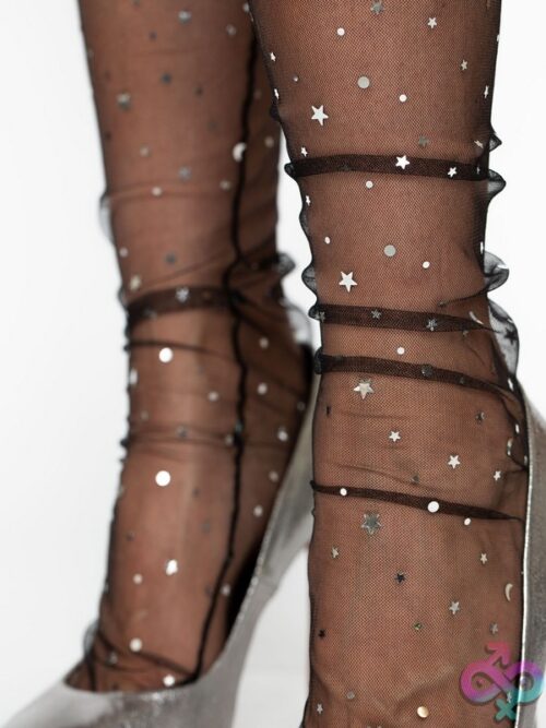 Stars And Moons Embellished Sheer Tulle Anklet Socks