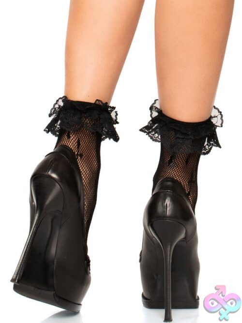 Worship Me Cross Net Lace Ruffle Anklets