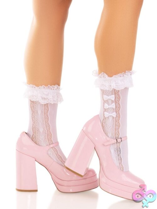 Lace Ruffle Nylon Anklets Mini Bow And Heart Accents