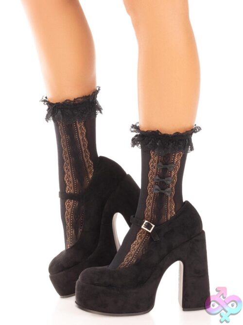 Lace Ruffle Nylon Anklets Mini Bow And Heart Accents