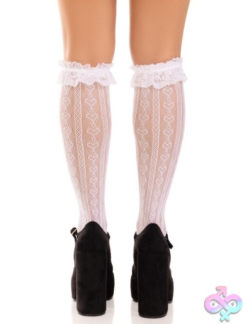 Sweetheart Knit Knee Highs Lace Ruffle Cuff
