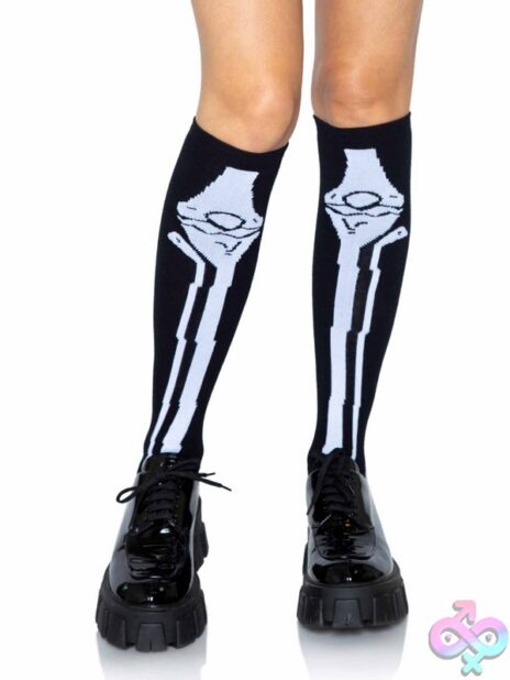 Acrylic Skeleton Over the Knee Socks by Leg Avenue — bold thigh high lingerie stockings