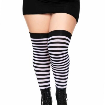 Plus size nylon striped thigh-highs by Leg Avenue — sultry striped stockings for curves