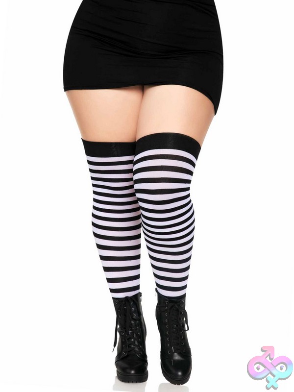 Discreet-Toys-Leg-Avenue-Hosiery-6005X_01_007 Plus Size Nylon Striped Thigh-Highs By Leg Avenue — Sultry Striped Stockings For Curves