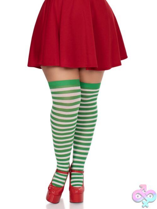 Plus Size Nylon Striped Thigh Highs
