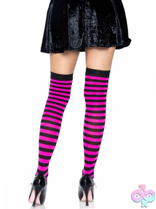 Nylon Striped Thigh Highs