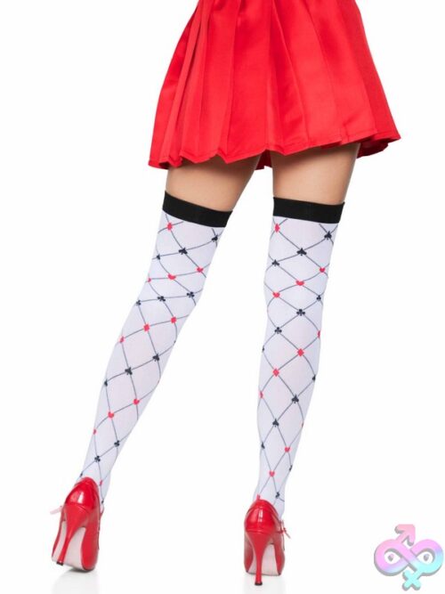 Woven Diamond Card Suit Thighs High Bow And Card Charm Applique