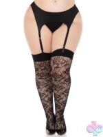Plus Size Wild Rose Net Thigh-Highs by Leg Avenue — sultry floral net stockings