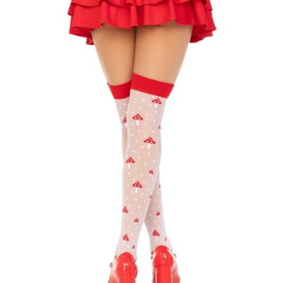 Spandex Sheer Polka Dot Mushroom Thigh Highs