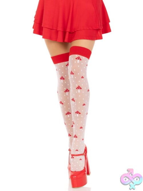 Spandex Sheer Polka Dot Mushroom Thigh Highs