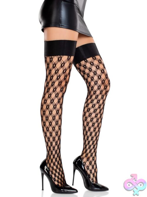 Eyelet Net Thigh Highs Satin Elastic Top