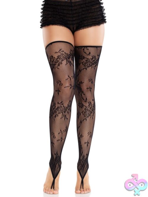 Floral Net Toe Loop Footless Thigh Highs
