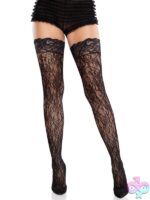 Stay Up Lace Top Cross Hatch Floral Lace Thigh-Highs by Leg Avenue
