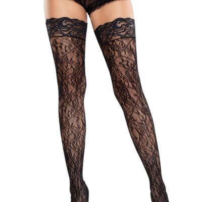 Stay Up Lace Top Cross Hatch Floral Lace Thigh-Highs by Leg Avenue