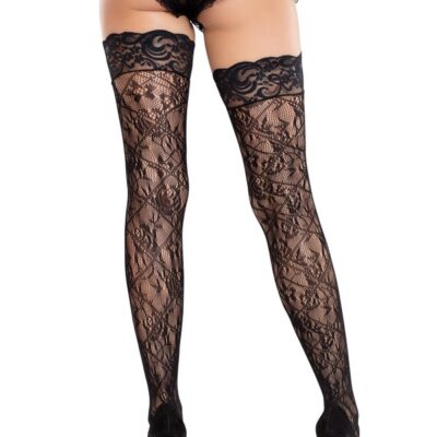 Stay Up Lace Top Cross Hatch Floral Lace Thigh Highs