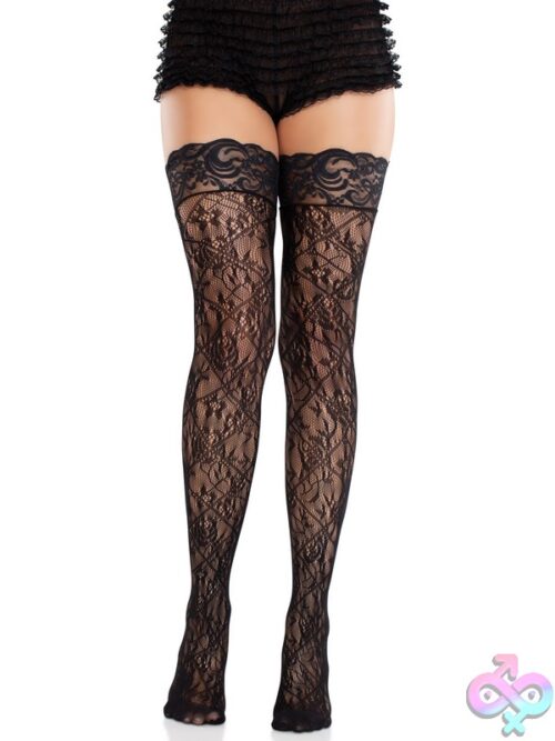 Stay Up Lace Top Cross Hatch Floral Lace Thigh Highs