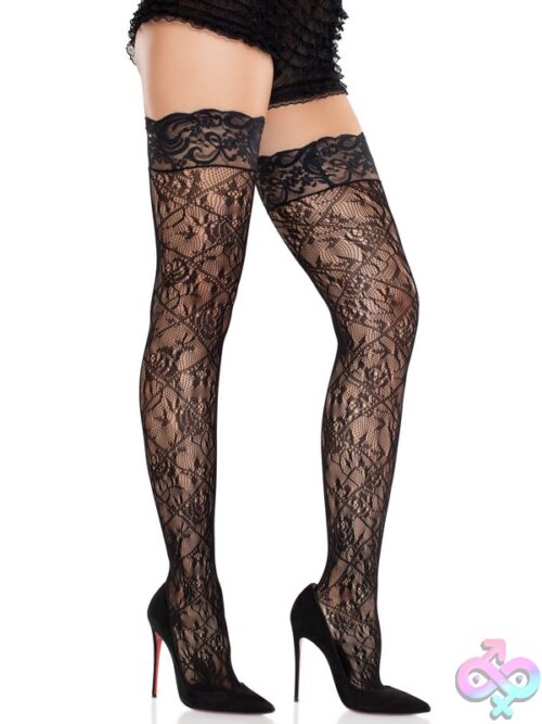 Stay Up Lace Top Cross Hatch Floral Lace Thigh Highs