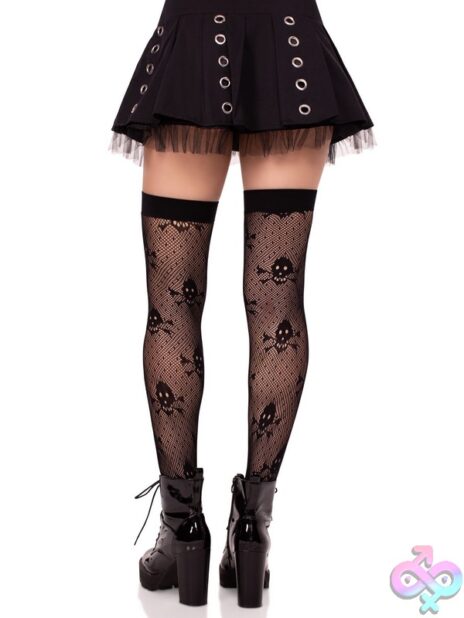 Dotted Net Skull Thigh Highs