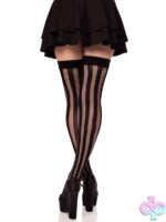 Net and Opaque Striped Thigh Highs