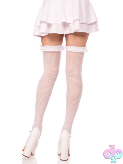Lace Garter Sheer Striped Thigh Highs Satin Bow Accent