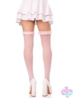 Lace Garter Sheer Striped Thigh Highs Satin Bow Accent